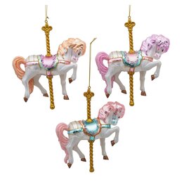 Kurt Adler Noble Gems Glass Carousel Horse Ornament 3CT Assorted