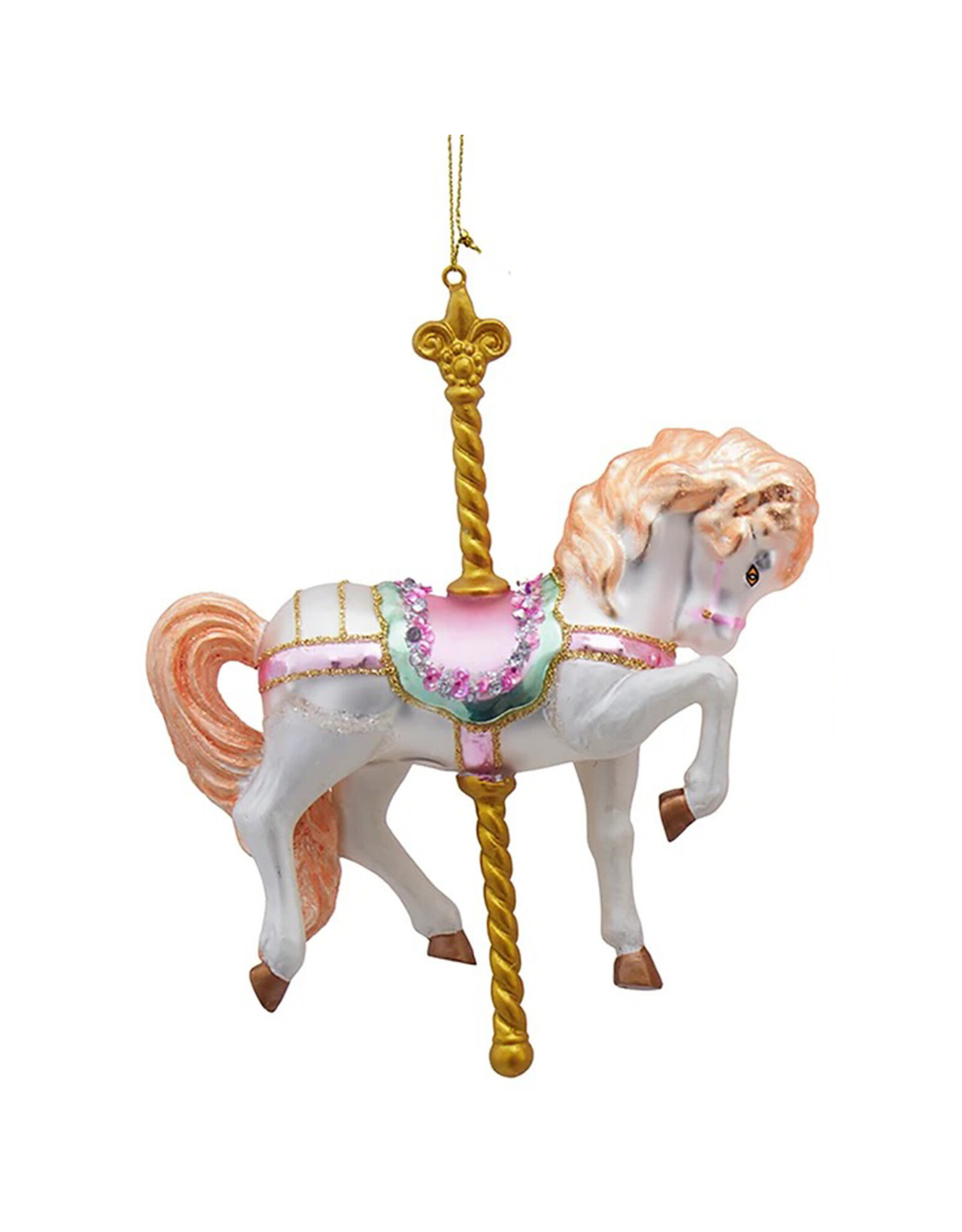 Kurt Adler Noble Gems Glass Carousel Horse Ornament 1CT  MANE-B