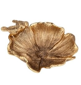 Silver Tree Birds on Magnolia Gold Metal Trinket Ring Dish Mahjong Dice Tray