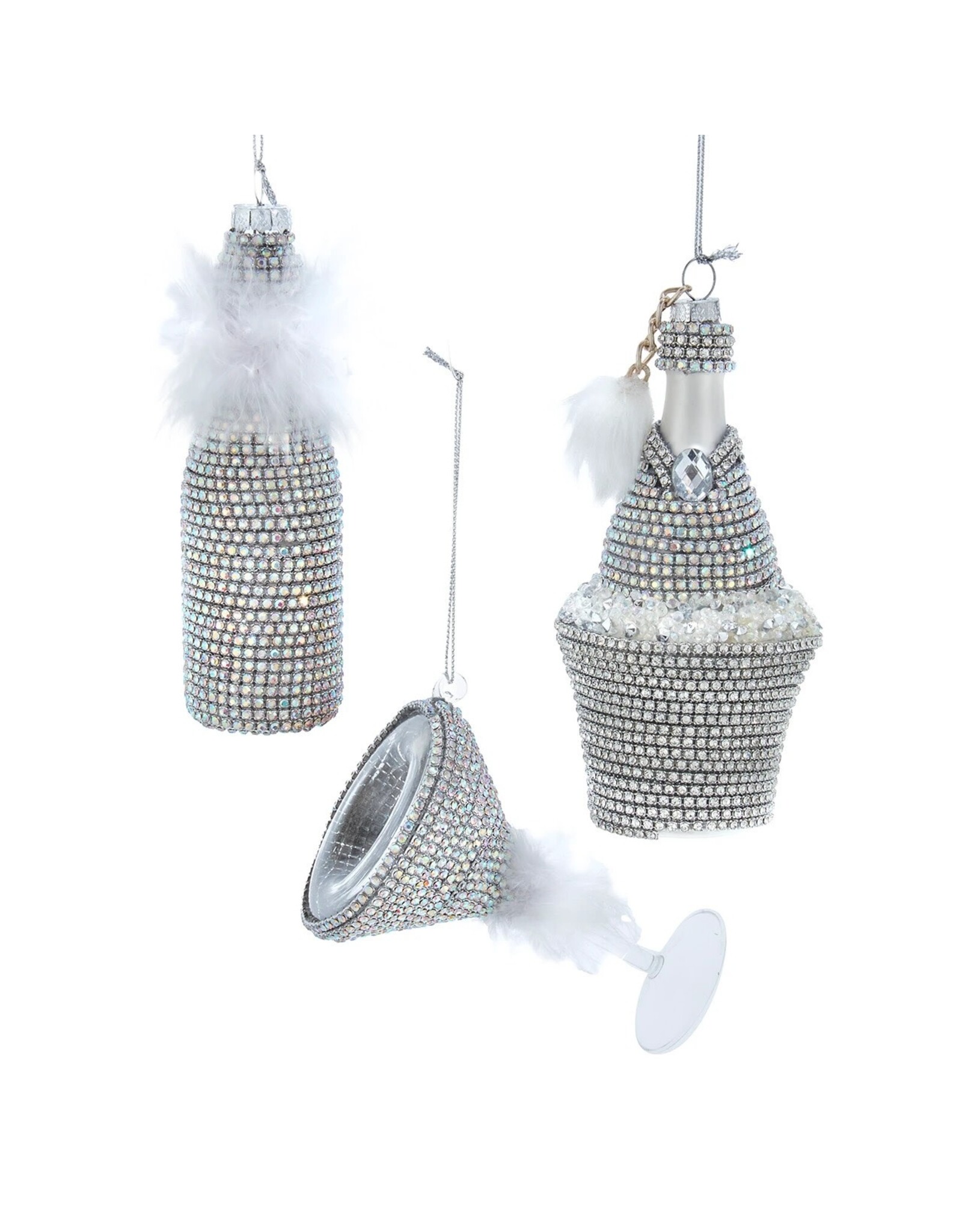 Kurt Adler Bedazzled Martini Ornaments Martin Glass Shaker n Bottle