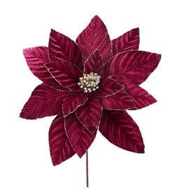 Kurt Adler Poinsettias Stems Ruby Red Velvet Poinsettia Stem 22 Inch