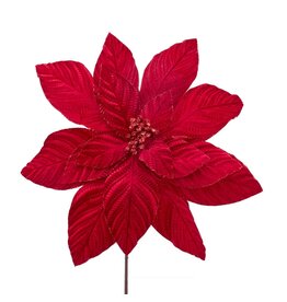 Kurt Adler Poinsettias Stems Red Velvet Poinsettia Stem 22 Inch