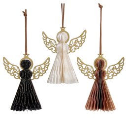 Kurt Adler Paper Honeycomb Angel w Wings Ornaments 5 inch 3 Assorted