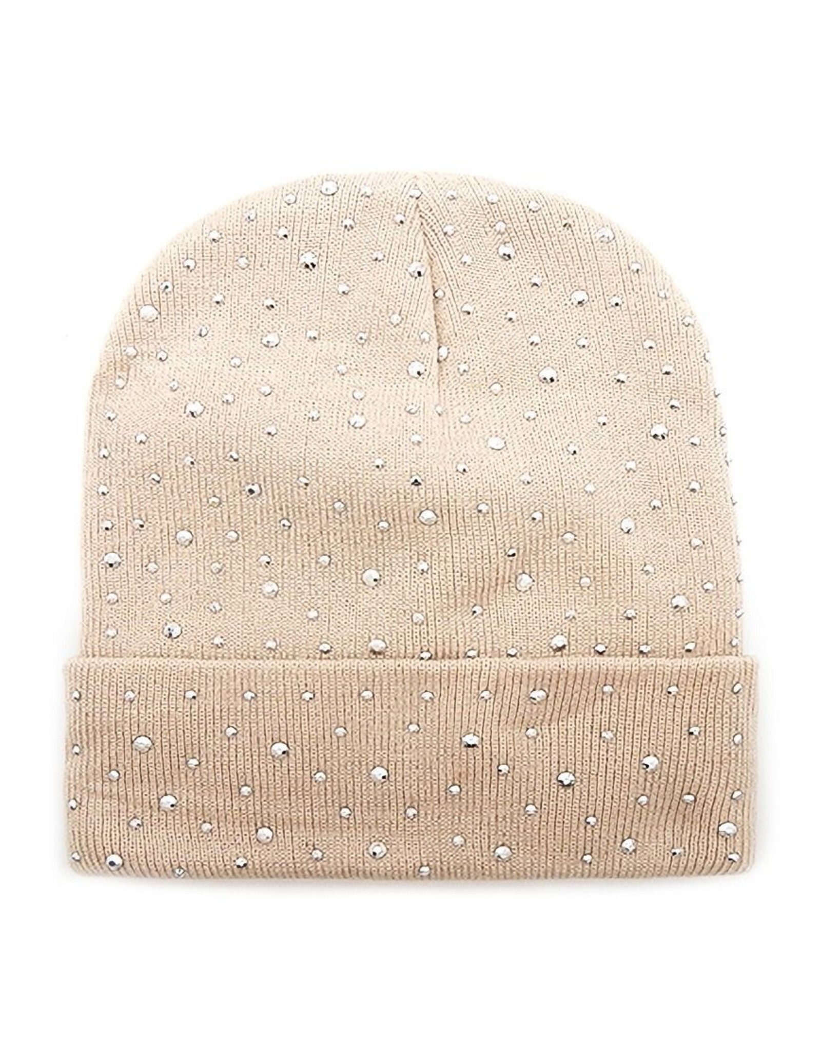 Women's Hats Bling Rhinestone Beanie Hat in Beige