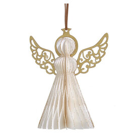 Kurt Adler Paper Honeycomb Angel w Wings Ornament 5 inch WH
