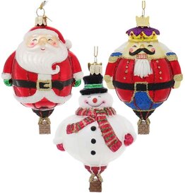 Kurt Adler Nobel Gems Hot Air Balloon Glass Ornaments Set of 3 Assorted
