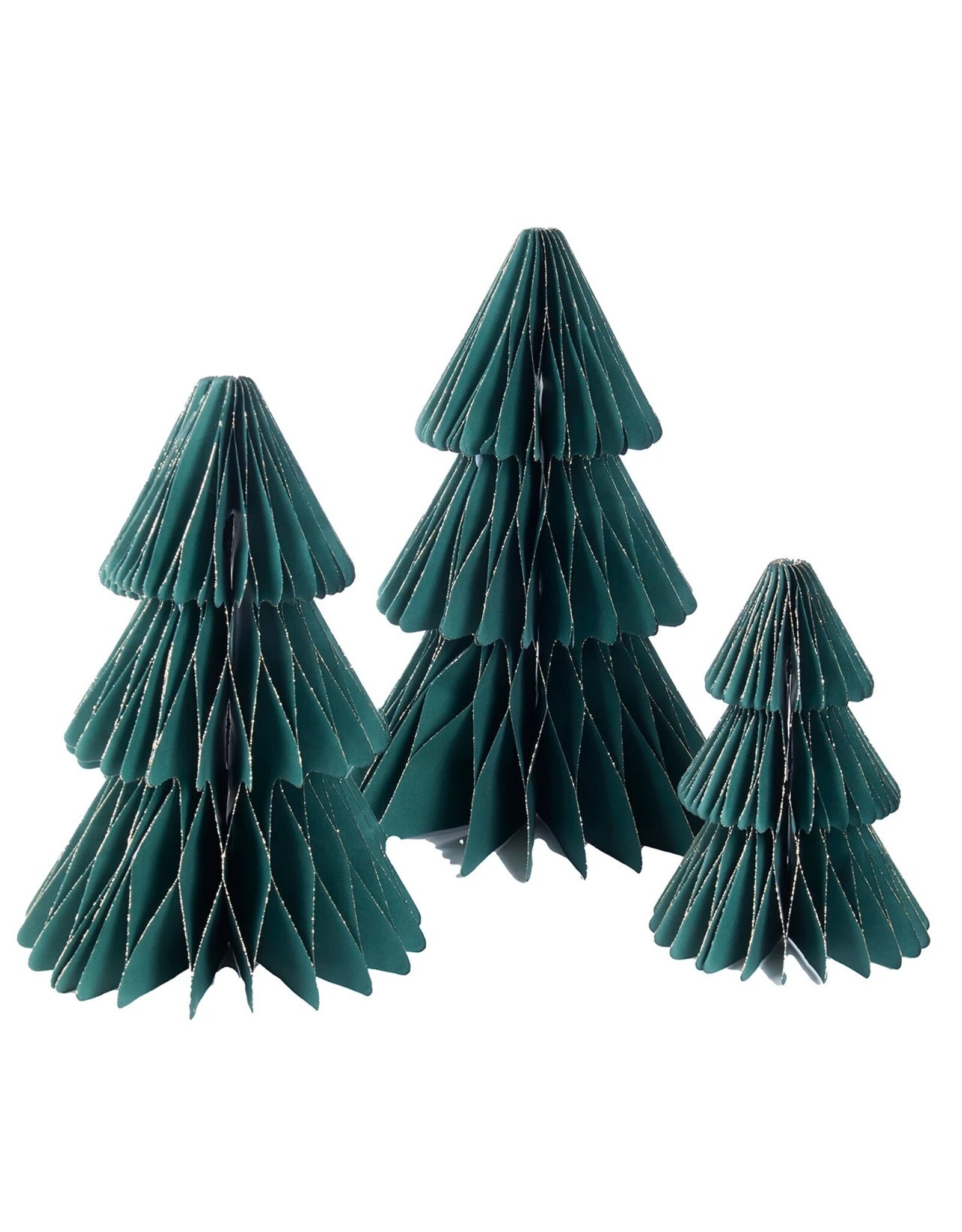 Kurt Adler Paper Honeycomb Christmas Trees 7-13 Set of 3 GRN W GLD