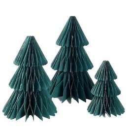 Kurt Adler Paper Honeycomb Christmas Trees 7-13 Set of 3 GRN W GLD