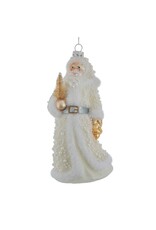 Kurt Adler Glass Pearlescent Santa With Tree Ornament 7.5"