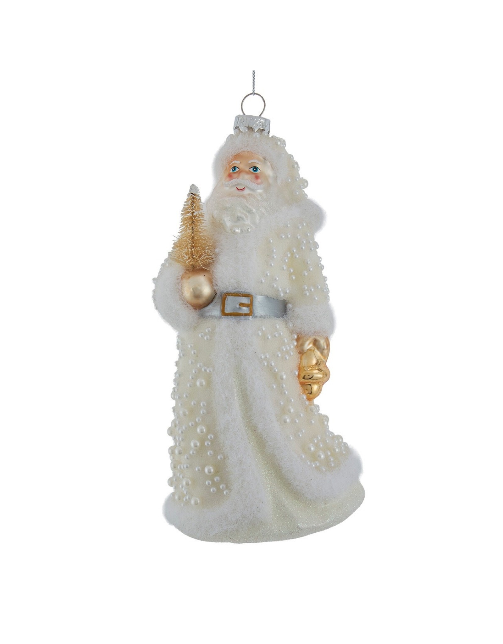 Kurt Adler Glass Pearlescent Santa With Tree Ornament 7.5"