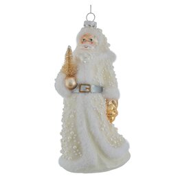 Kurt Adler Glass Pearlescent Santa With Tree Ornament 7.5"