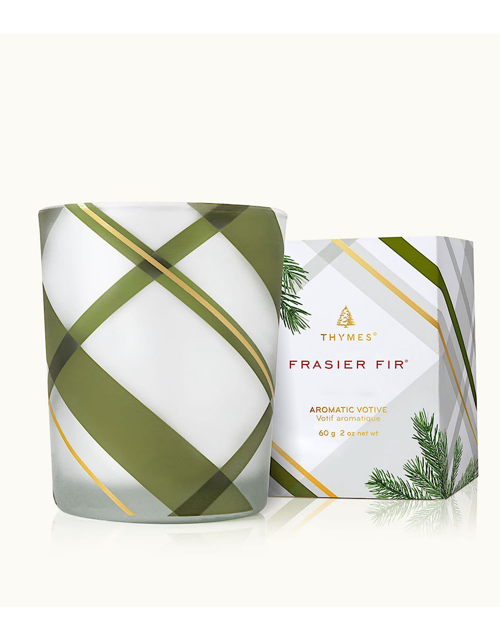 Frasier Fir Votive Candle Frosted Plaid 2 Oz