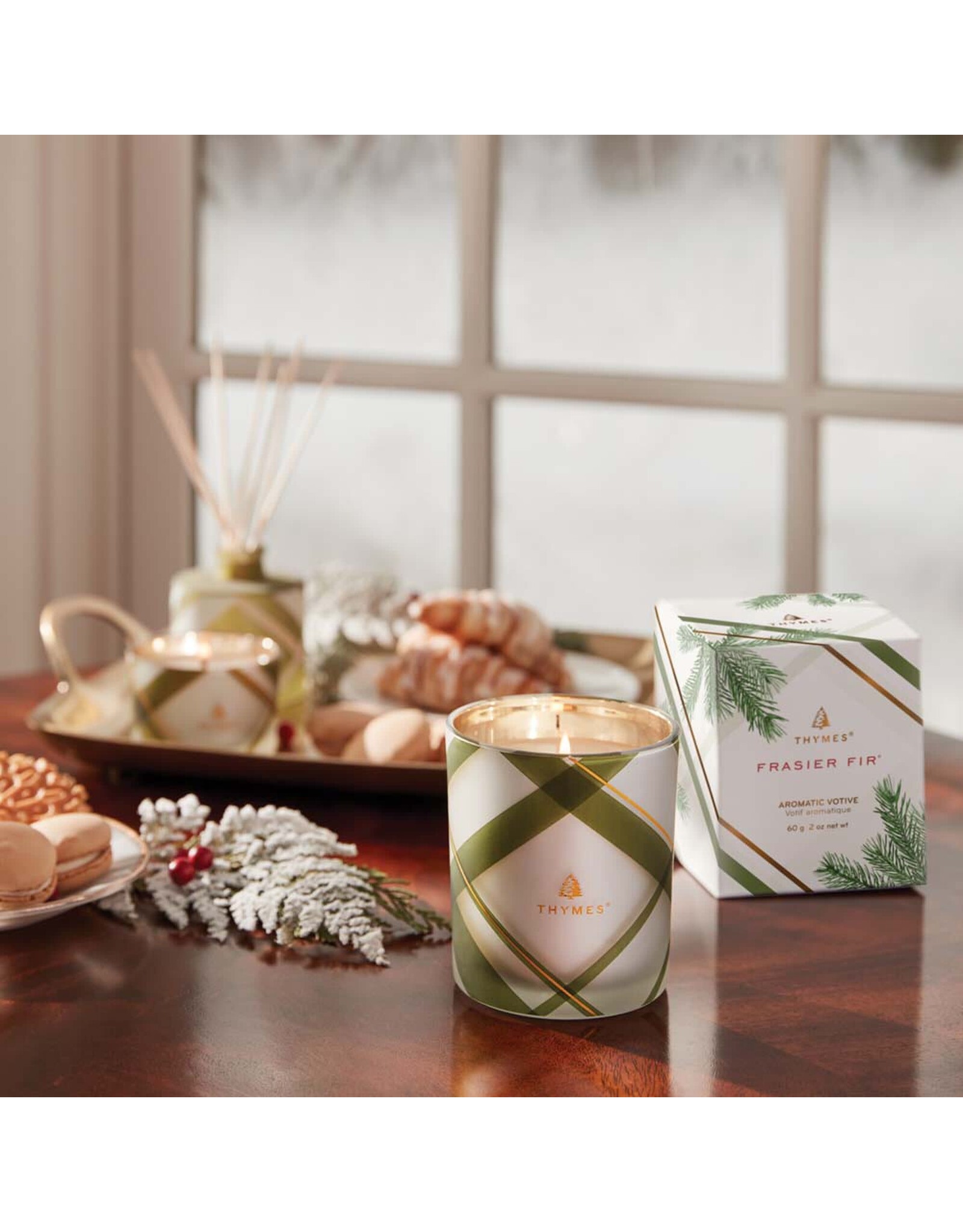 Frasier Fir Votive Candle Frosted Plaid 2 Oz