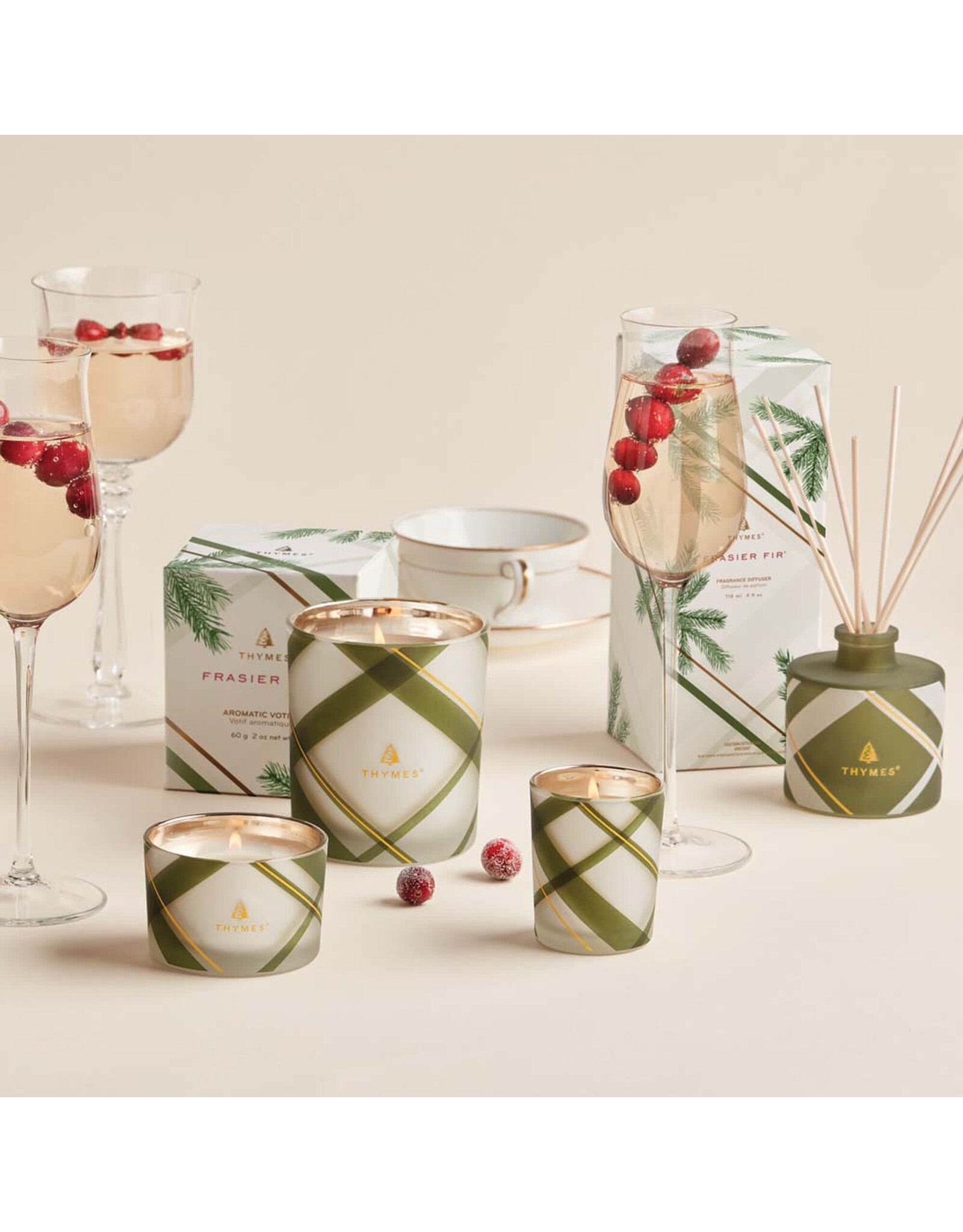 Frasier Fir Votive Candle Frosted Plaid 2 Oz