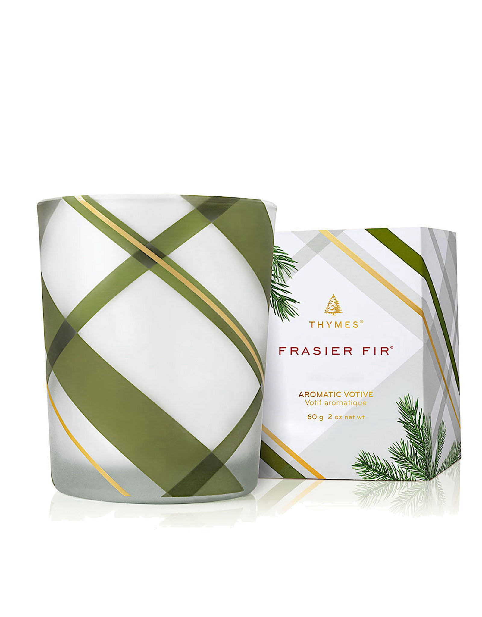Frasier Fir Votive Candle Frosted Plaid 2 Oz