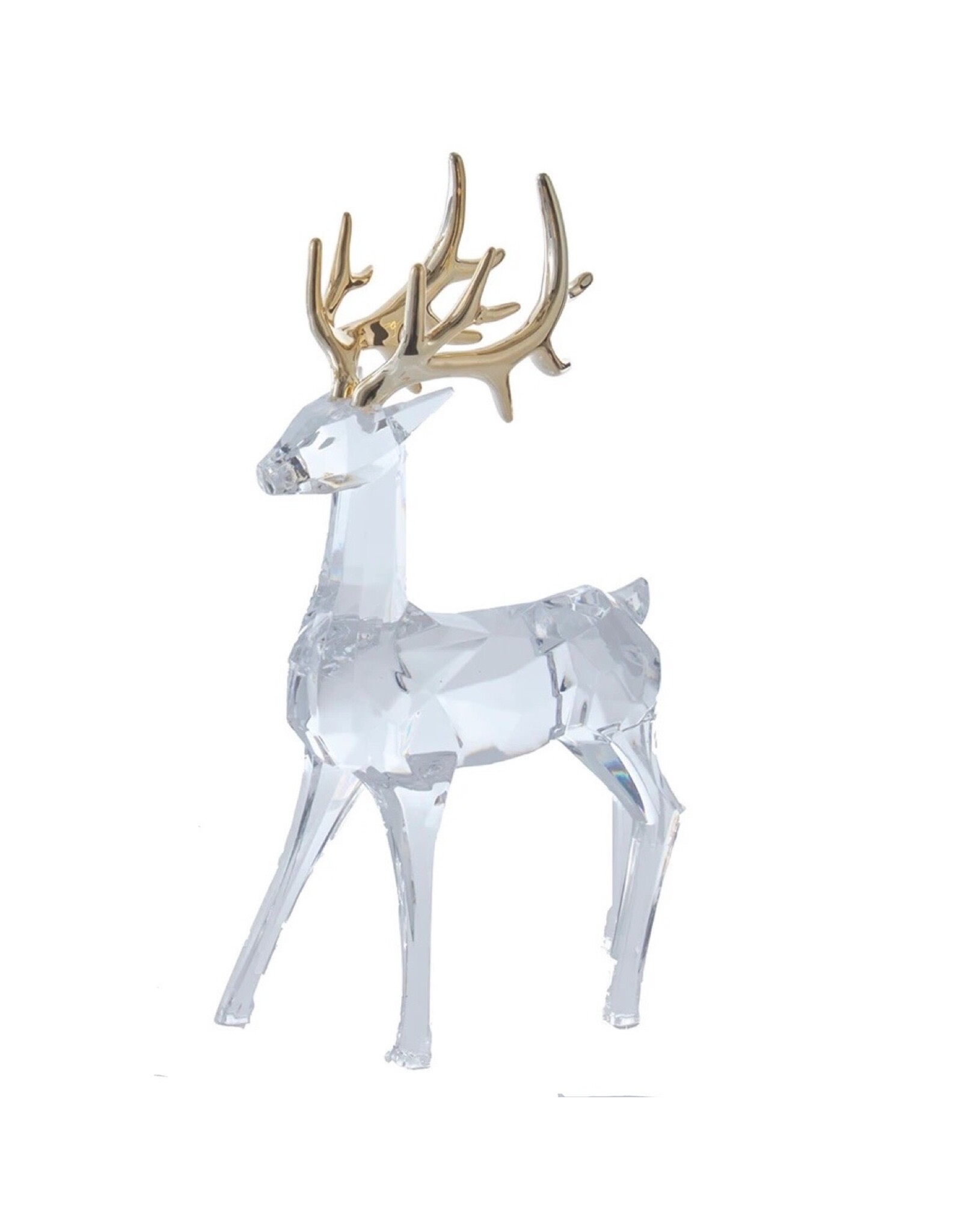 Kurt Adler Crystal Deer w Gold Antlers 12” Acrylic Figure Leg Down