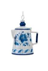 Kurt Adler Glass Blue White Delft Teapot Style Ornament 5 Inch