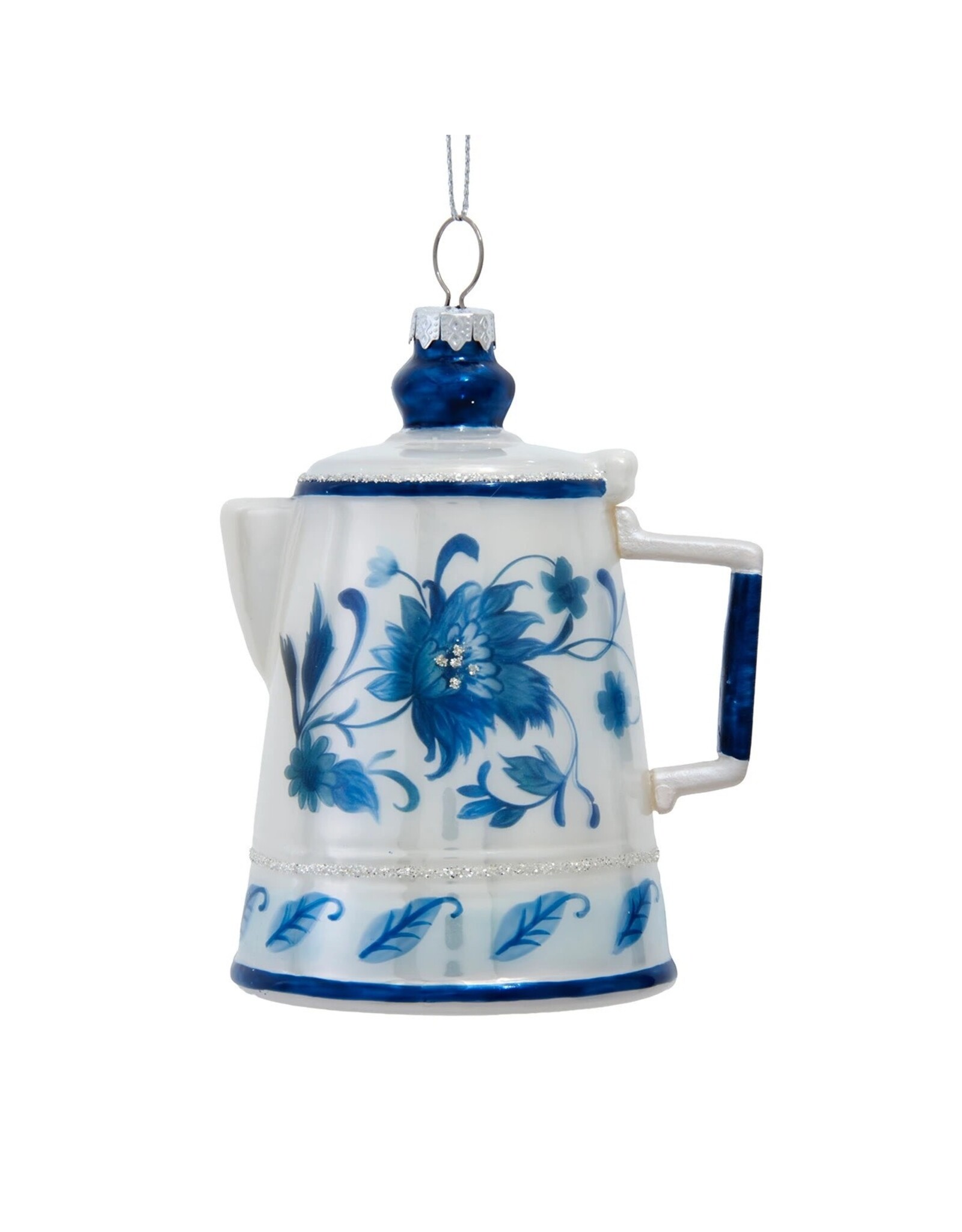 Kurt Adler Glass Blue White Delft Teapot Style Ornament 5 Inch