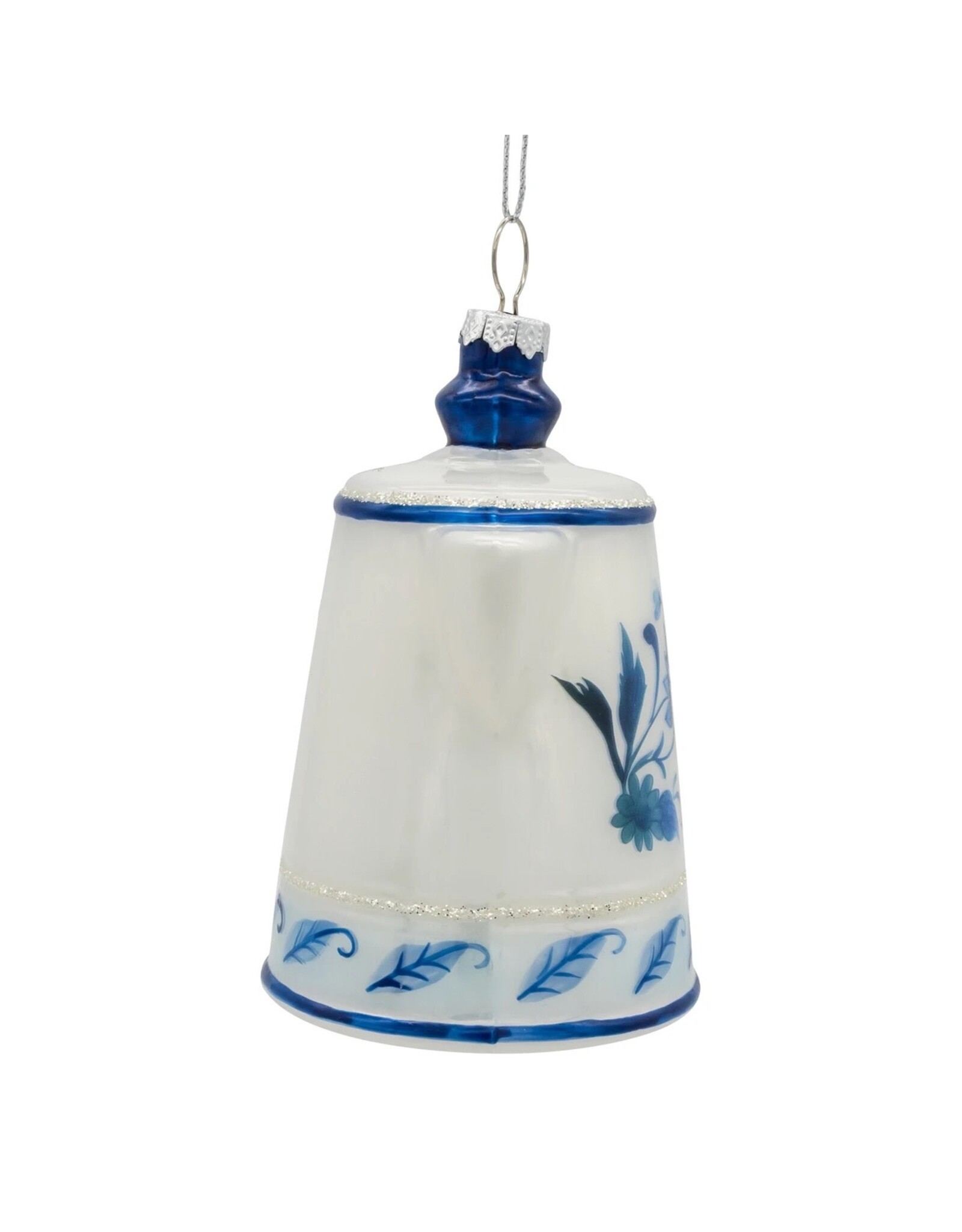 Kurt Adler Glass Blue White Delft Teapot Style Ornament 5 Inch