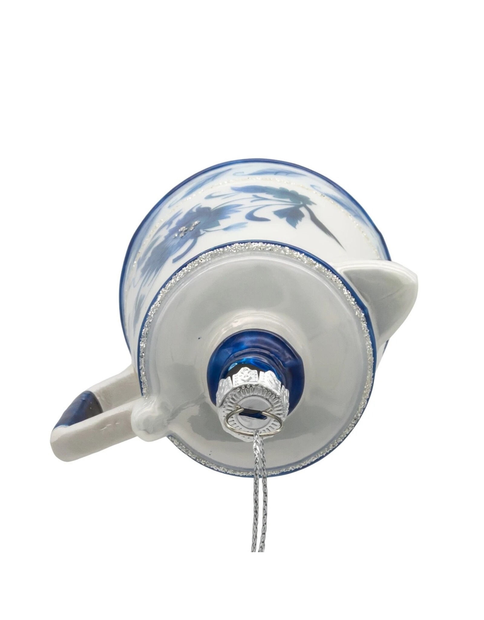 Kurt Adler Glass Blue White Delft Teapot Style Ornament 5 Inch