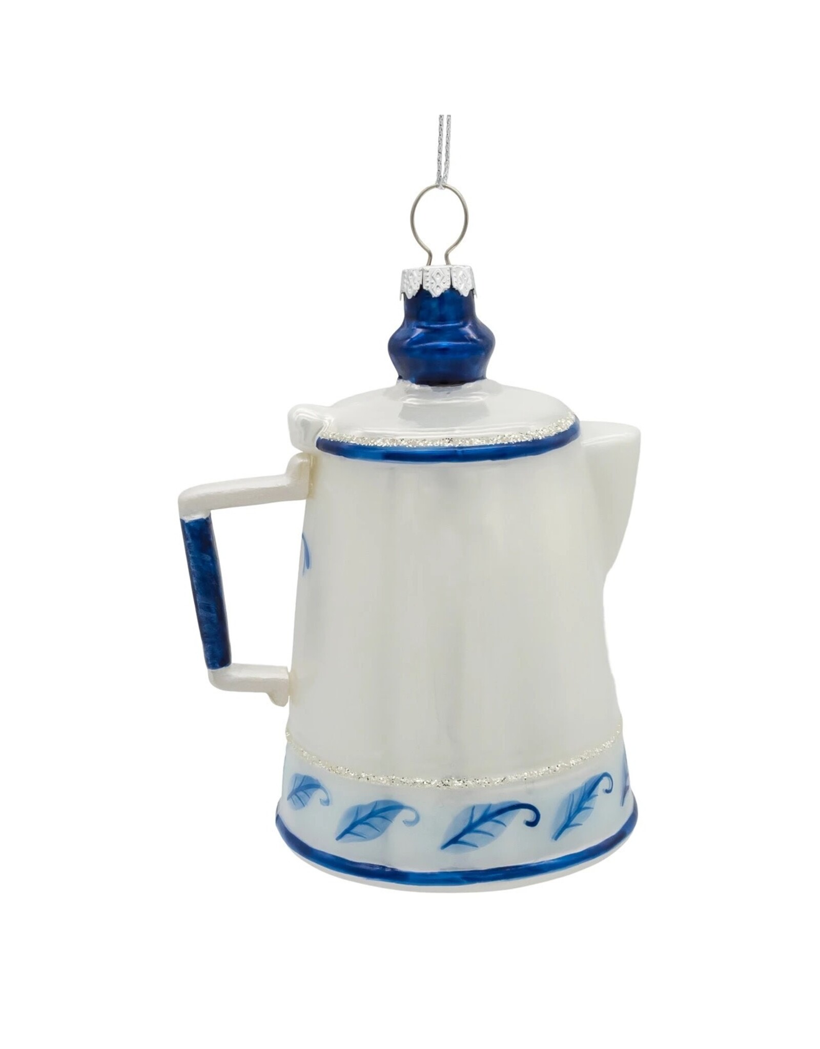 Kurt Adler Glass Blue White Delft Teapot Style Ornament 5 Inch