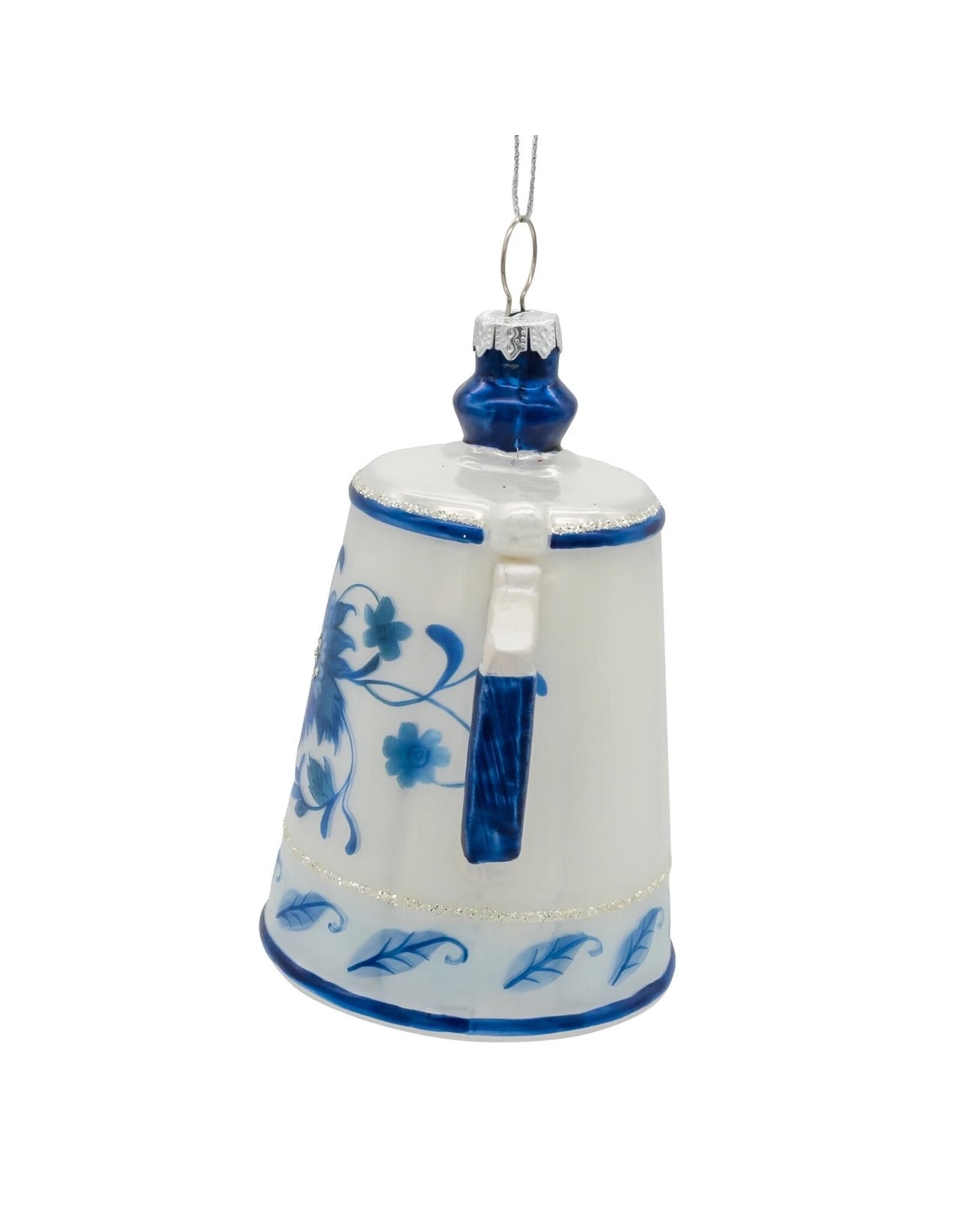 Kurt Adler Glass Blue White Delft Teapot Style Ornament 5 Inch