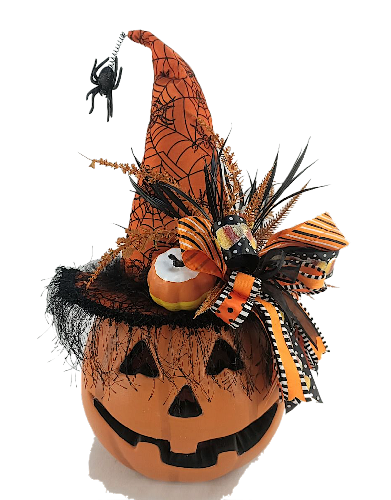 Karen Didion Halloween Lighted Fiber Optic Pumpkin W Hat 22 Inch