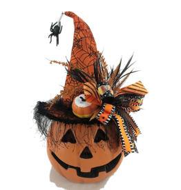Karen Didion Halloween Lighted Fiber Optic Pumpkin W Hat 22 Inch