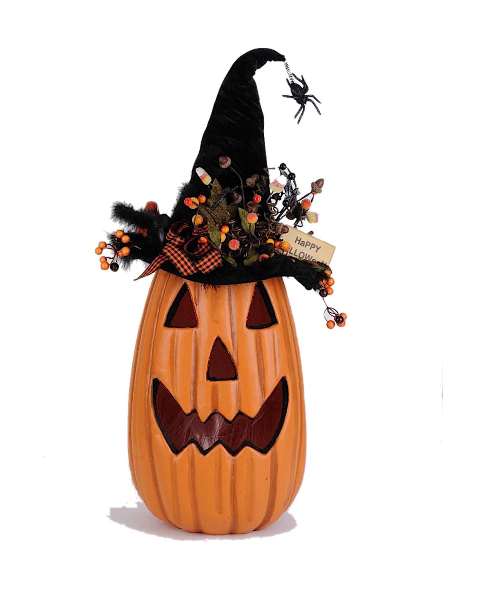 Karen Didion Halloween Lighted Fiber Optic Tall Pumpkin W Hat 31 Inch