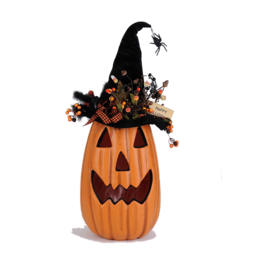 Karen Didion Halloween Lighted Fiber Optic Tall Pumpkin W Hat 31 Inch