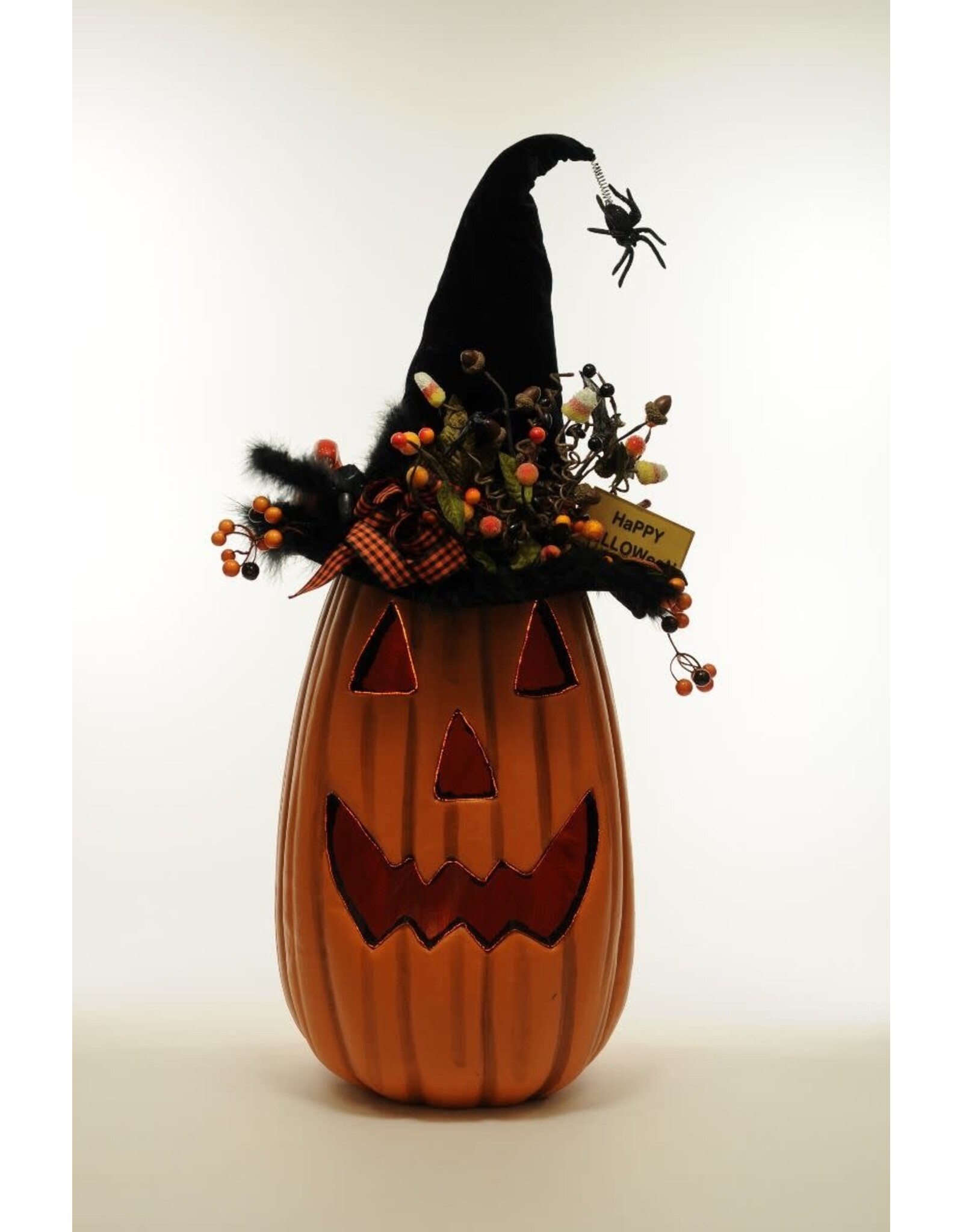 Karen Didion Halloween Lighted Fiber Optic Tall Pumpkin W Hat 31 Inch