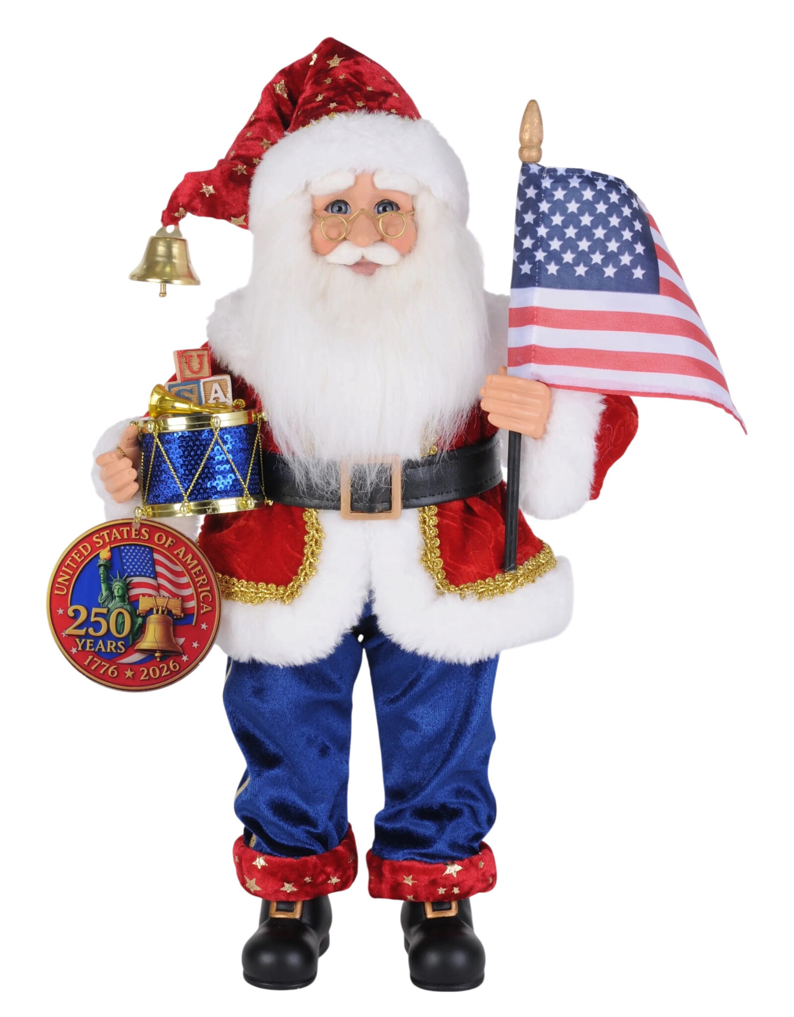 Karen Didion Patriotic Santa Figure Stars and Stripes Santa