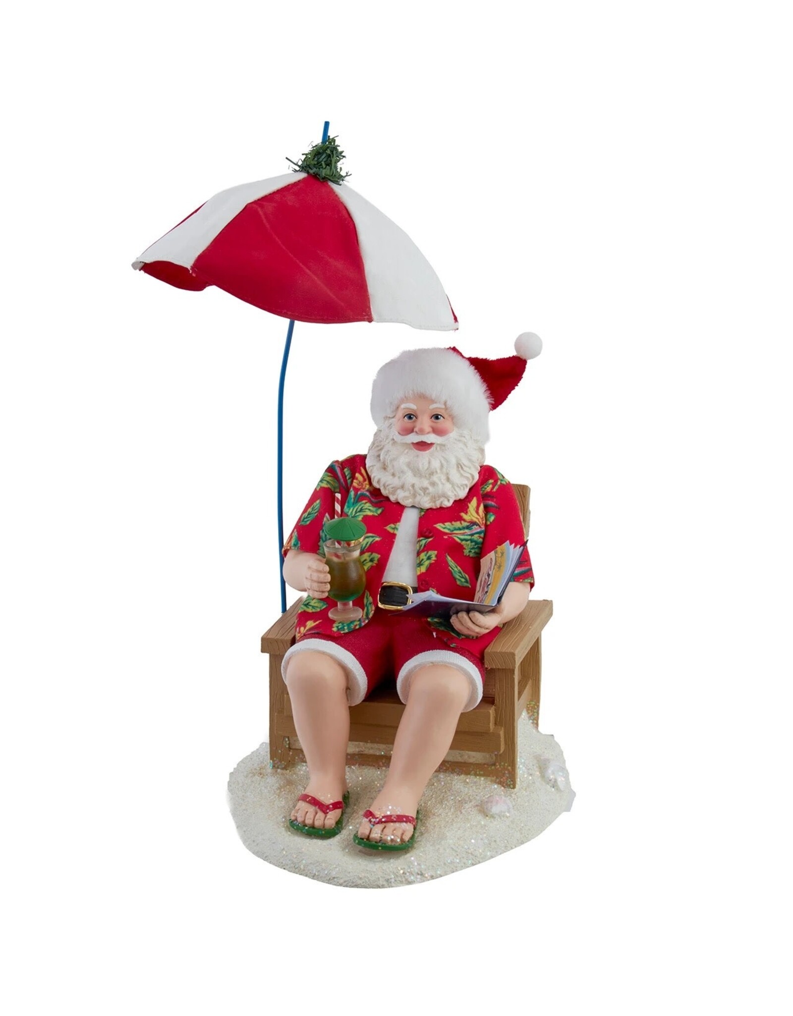 Kurt Adler Fabriche Beach Santa w Umbrella Table Piece 13.5"