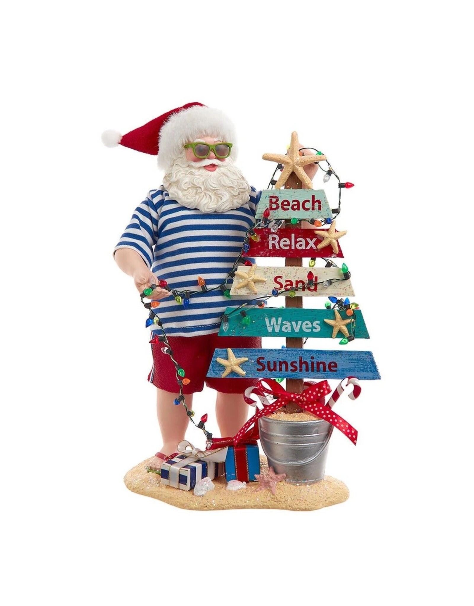 Kurt Adler Fabriche Beach Santa w Lighted Sign 10.5"