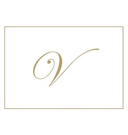 Caspari Gold Embossed Initial Note Cards Letter V Boxed Set of 8