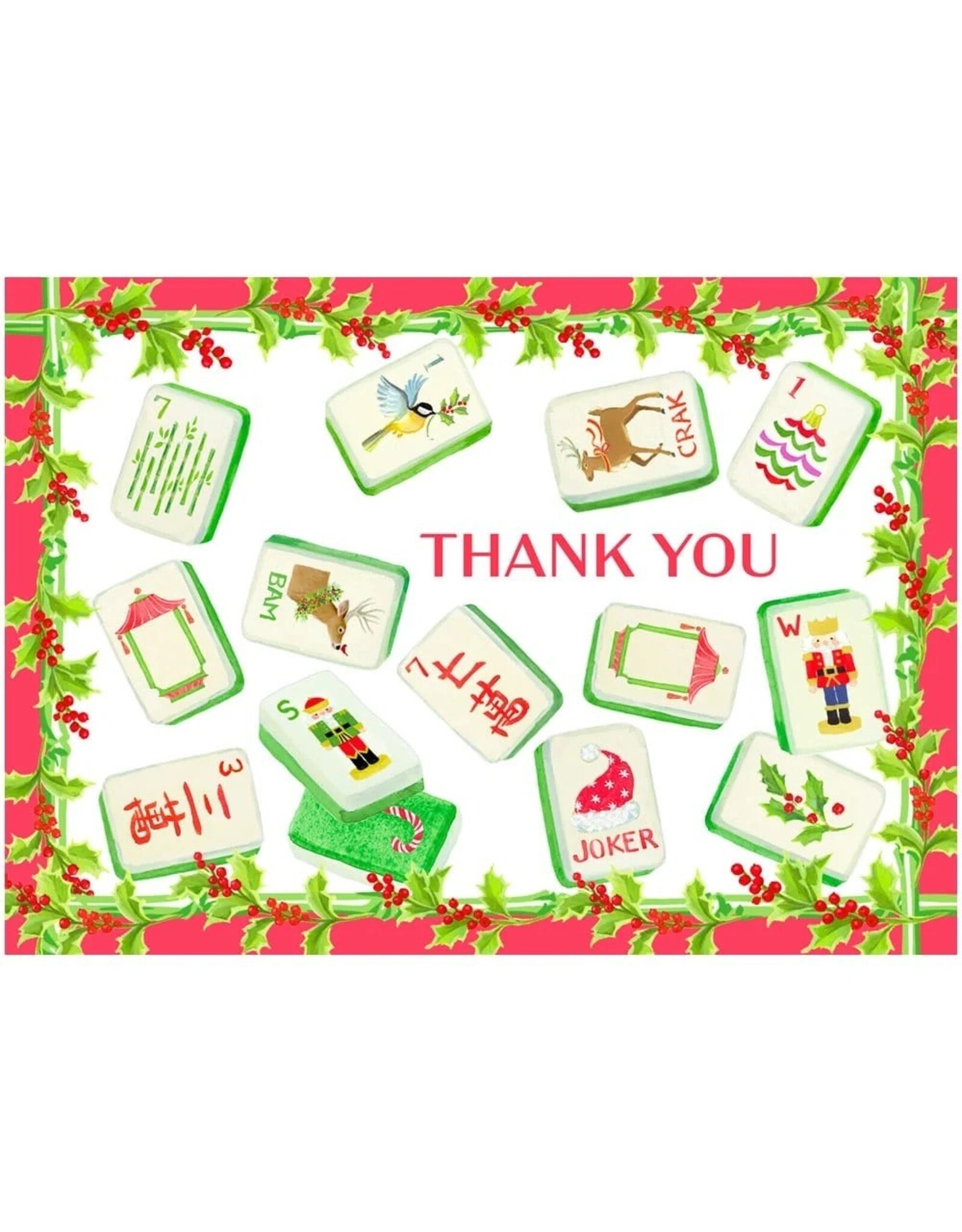 Caspari Boxed Thank You Note Cards 8pk Christmas Mahjong
