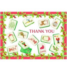 Caspari Boxed Thank You Note Cards 8pk Christmas Mahjong