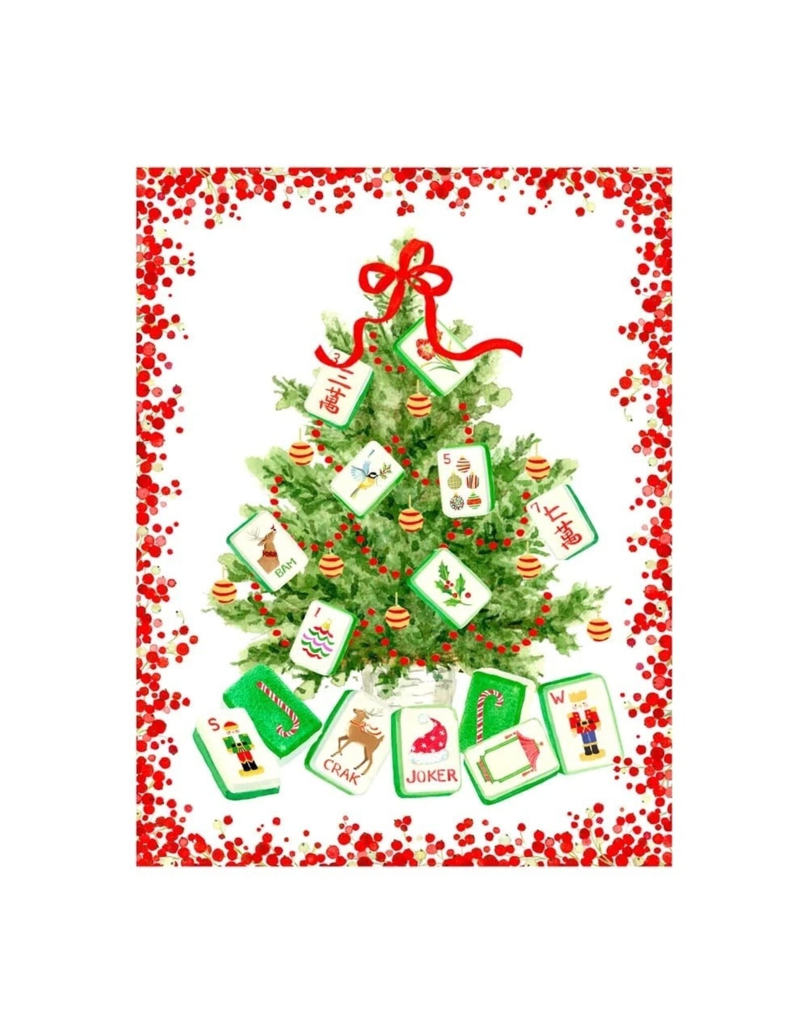 Caspari Boxed Christmas Cards 15pk Christmas Mahjong