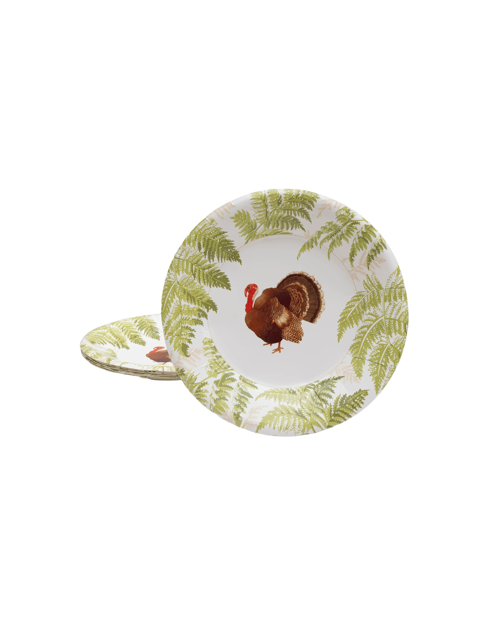 Caspari Thanksgiving Paper Salad Dessert Plates 8pk Turkeys Among Ferns