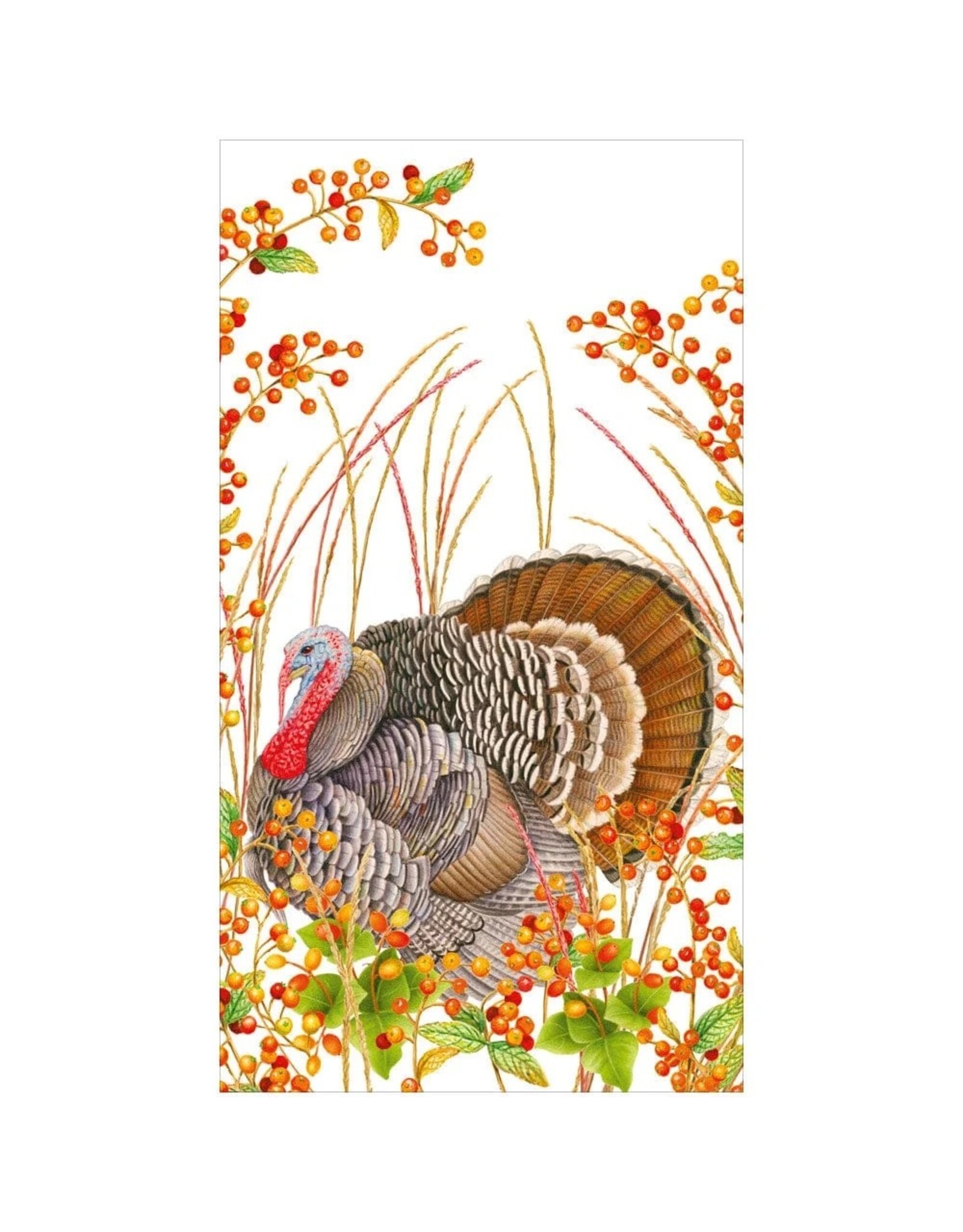 Caspari Thanksgiving Guest Towel Napkins 15pk Turkey And Berries