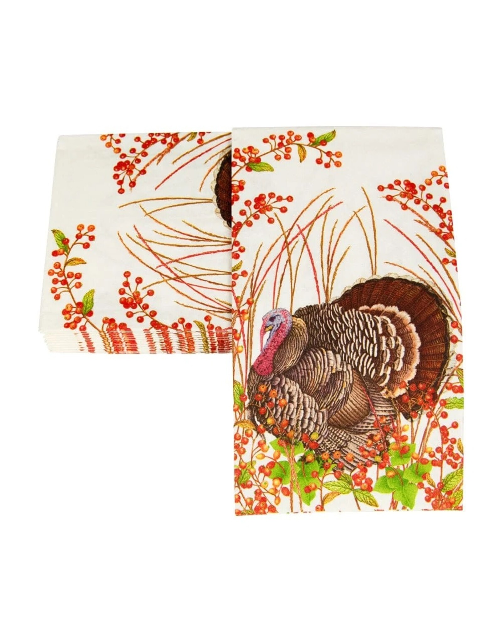 Caspari Thanksgiving Guest Towel Napkins 15pk Turkey And Berries