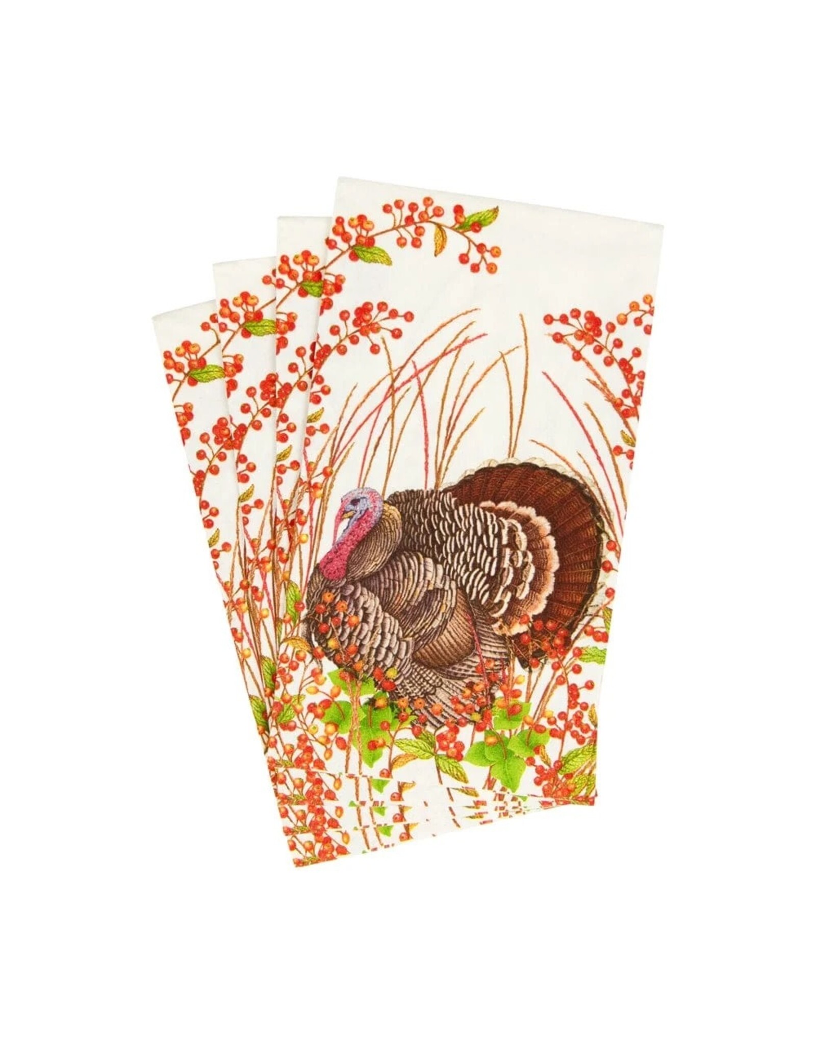 Caspari Thanksgiving Guest Towel Napkins 15pk Turkey And Berries