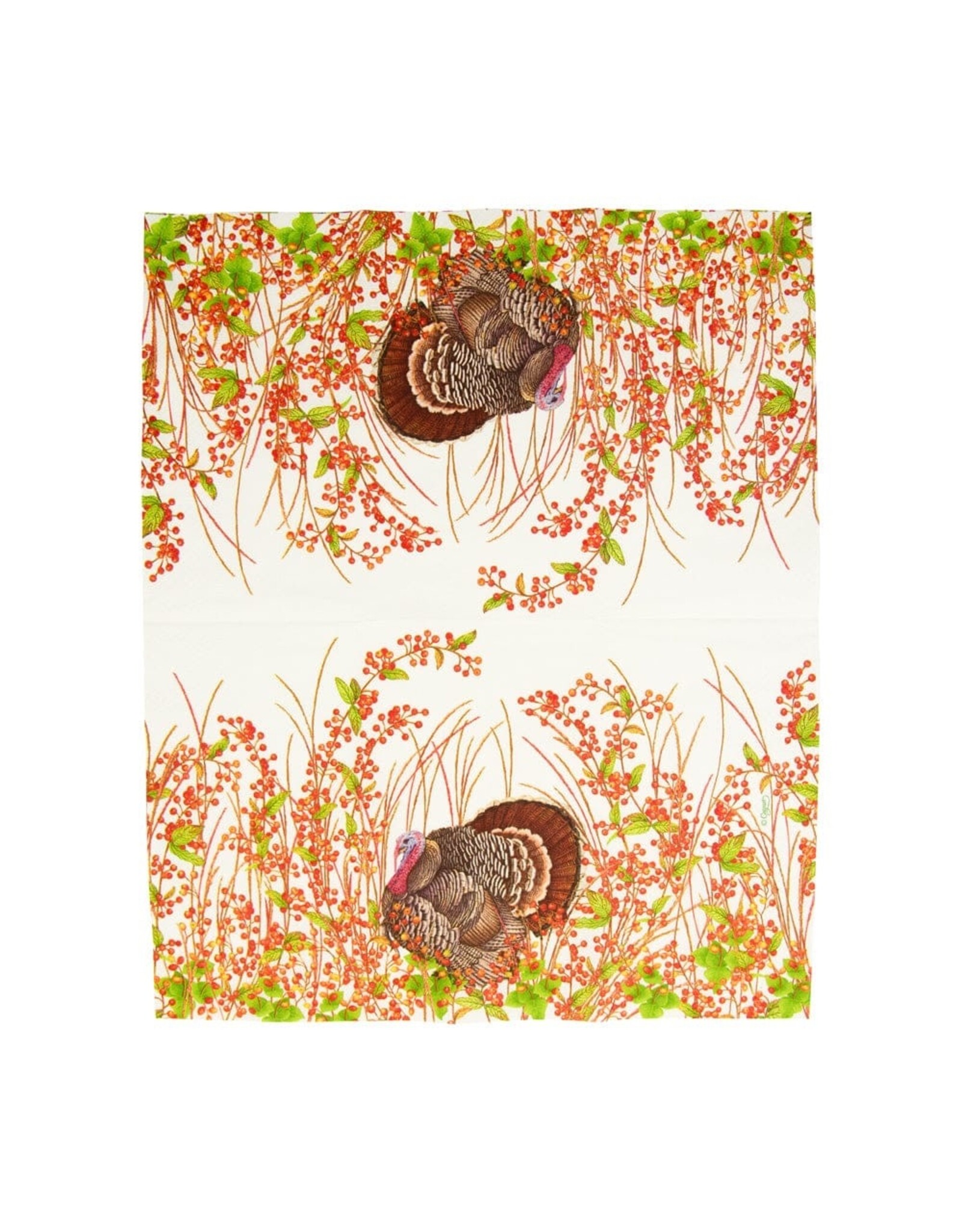 Caspari Thanksgiving Guest Towel Napkins 15pk Turkey And Berries