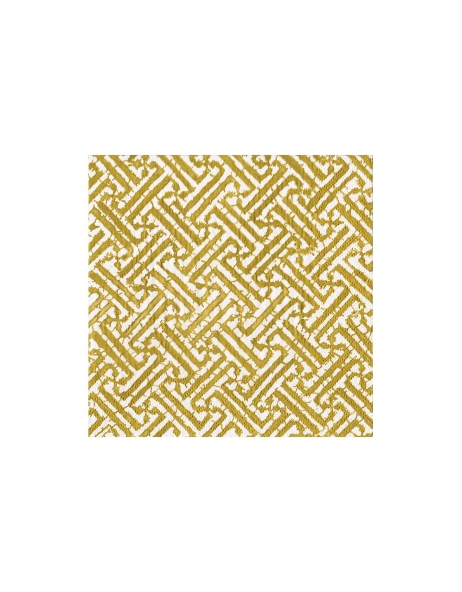 Caspari Cocktail Napkins 20pk Fretwork In Gold