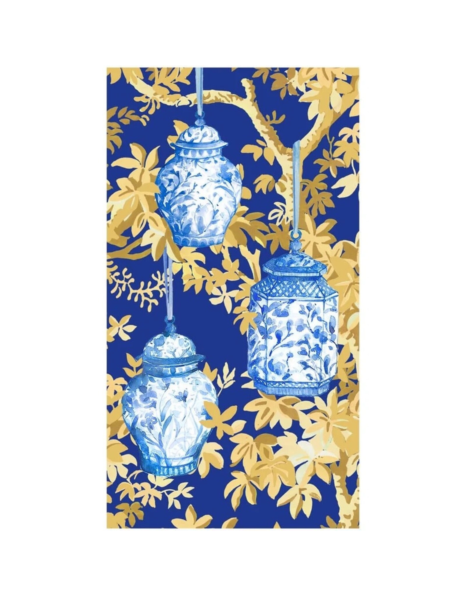 Caspari Paper Guest Towel Napkins 15pk Ginger Jars Dark Blue