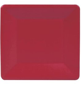 Caspari Paper Salad-Dessert Plates Square Grosgrain Red