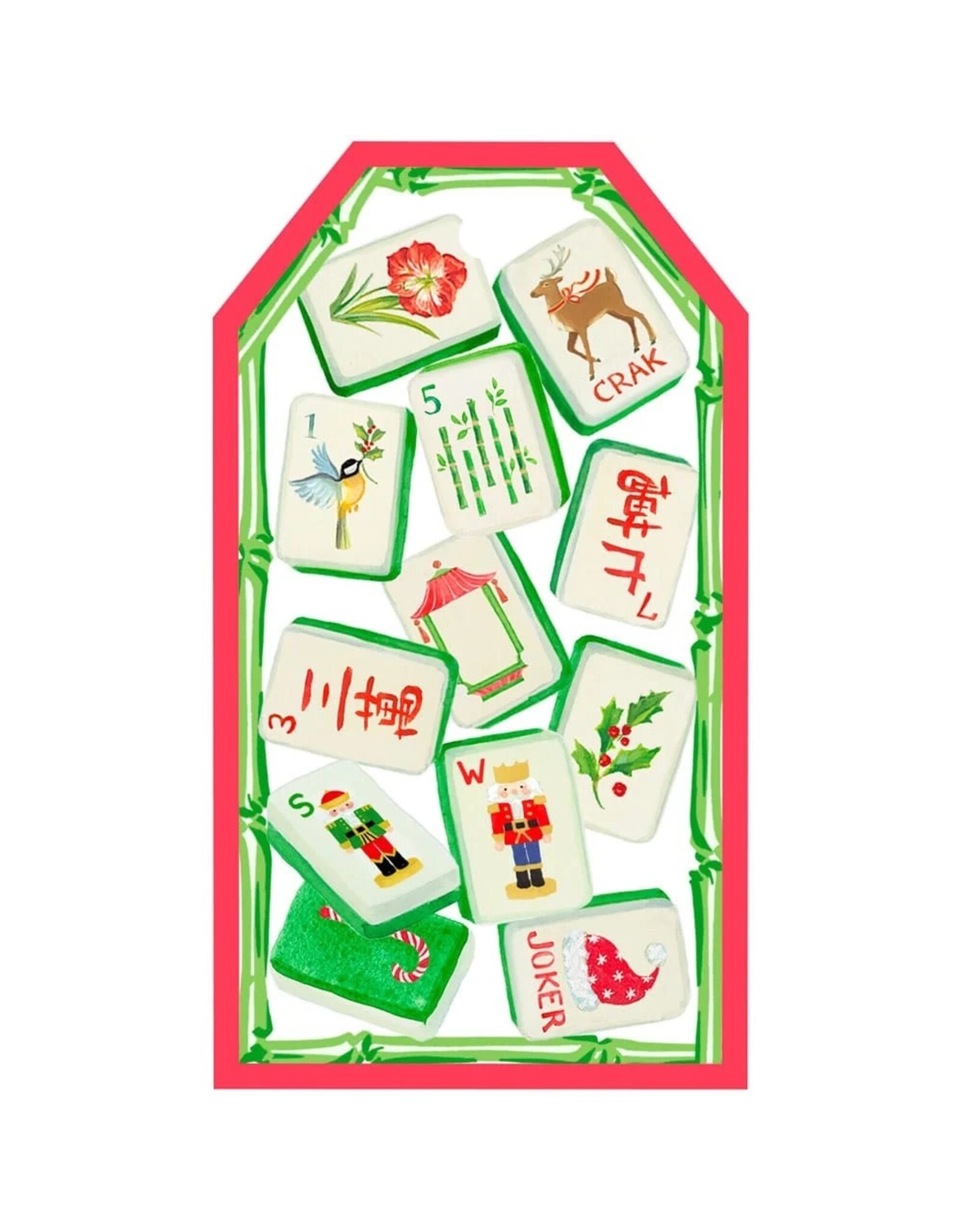 Caspari Classic Hanging Gift Tags 4pk Christmas Mahjong