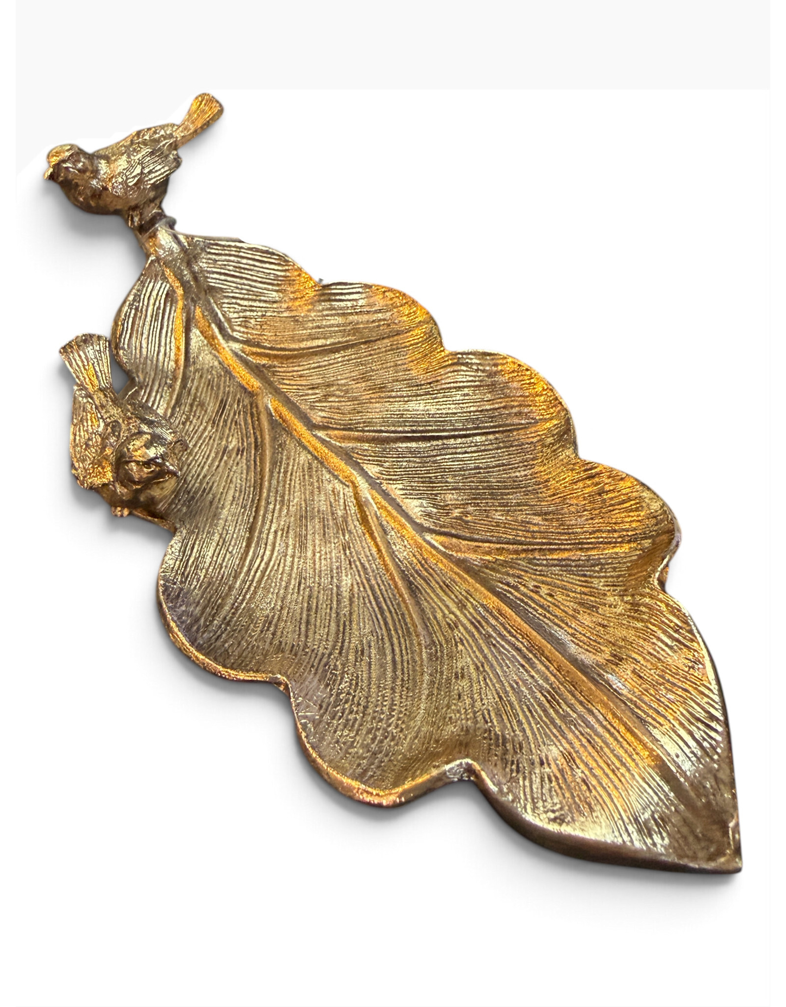 Silver Tree Birds on Leaf Gold Metal Trinket Ring Dish Mahjong Dice Tray
