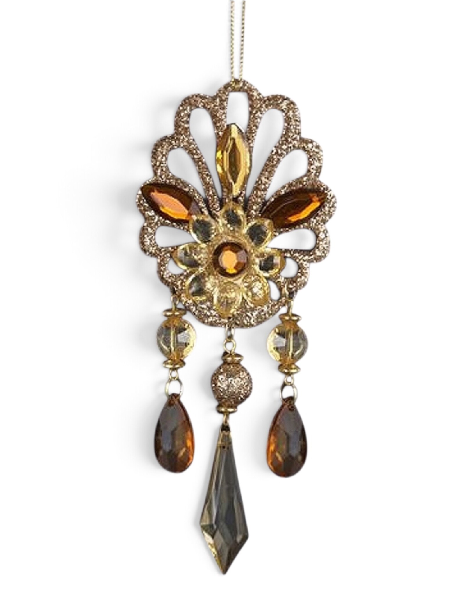 Kurt Adler Amber Gem Drop Ornament Glittered