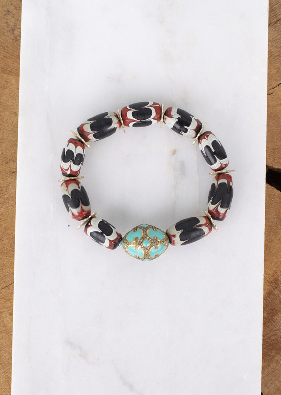 The Woods Fine Jewelry African Beaded Bracelet- turquoise bead